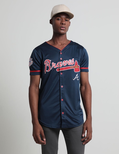 Jersey de Atlanta Braves visitante MLB para hombre Talla CH Azul