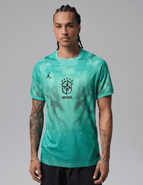Jersey de selección de fútbol de Brasil local de manga corta Mundial Nike fan para hombre