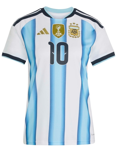 Jersey de Selección de fútbol de Argentina local de Lionel Messi manga corta Mundial Adidas jugador para mujer