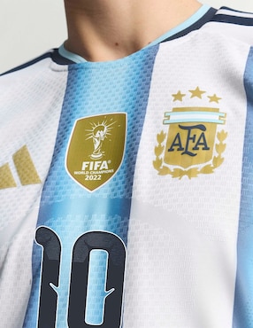 Jersey de  Selección de fútbol de Argentina visitante authentic de Lionel Messi manga corta Mundial Adidas jugador para hombre