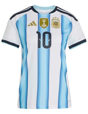 Jersey de Selección de fútbol de Argentina local de Lionel Messi manga corta Mundial Adidas jugador para mujer