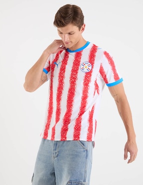 Jersey de Selección de Fútbol de Paraguay local manga corta Mundial Puma fan para hombre