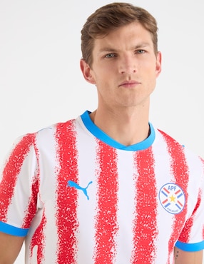 Jersey de Selección de Fútbol de Paraguay local manga corta Mundial Puma fan para hombre
