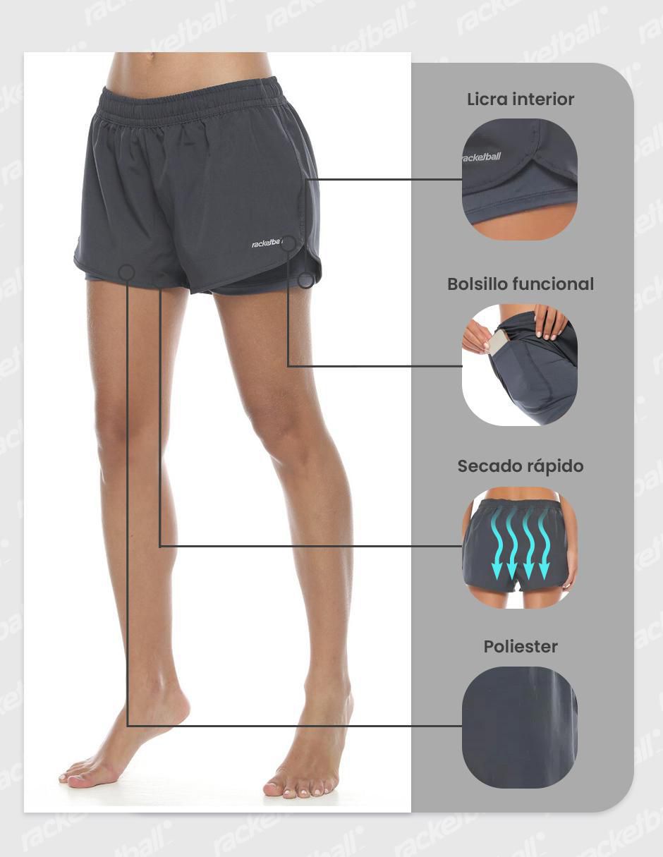 Short efecto doble prenda para entrenamiento mujer 2