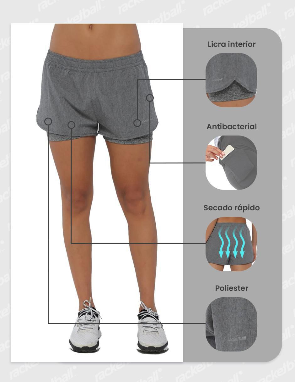 Short efecto doble prenda Racketball para entrenamiento mujer
