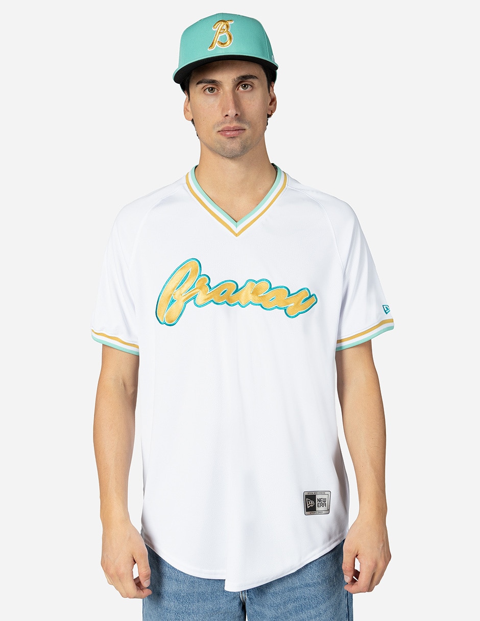 New Era Bravosユニフォーム ホワイト Jersey de Bravos de León local manga corta New Era para hombre