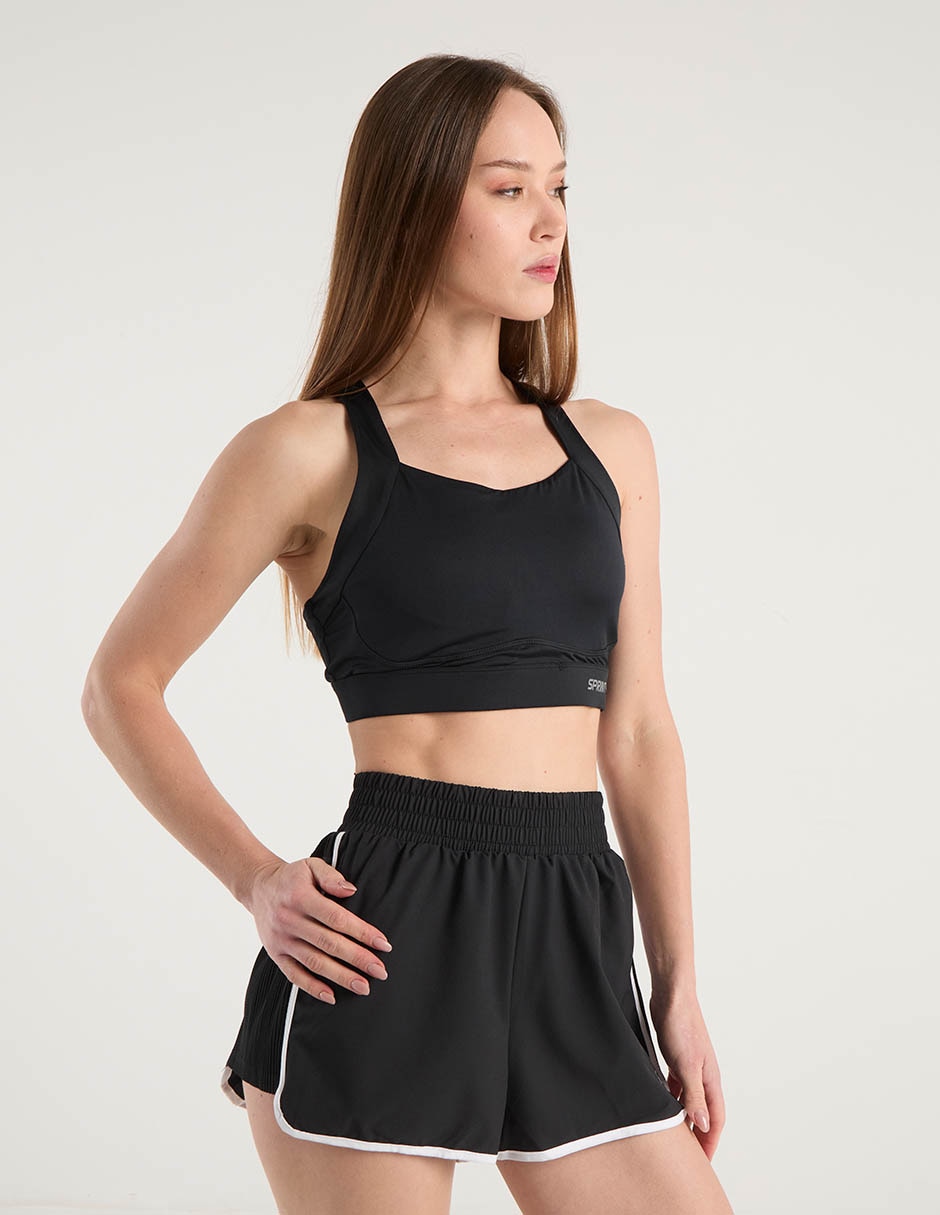 Short con efecto doble prenda para correr mujer