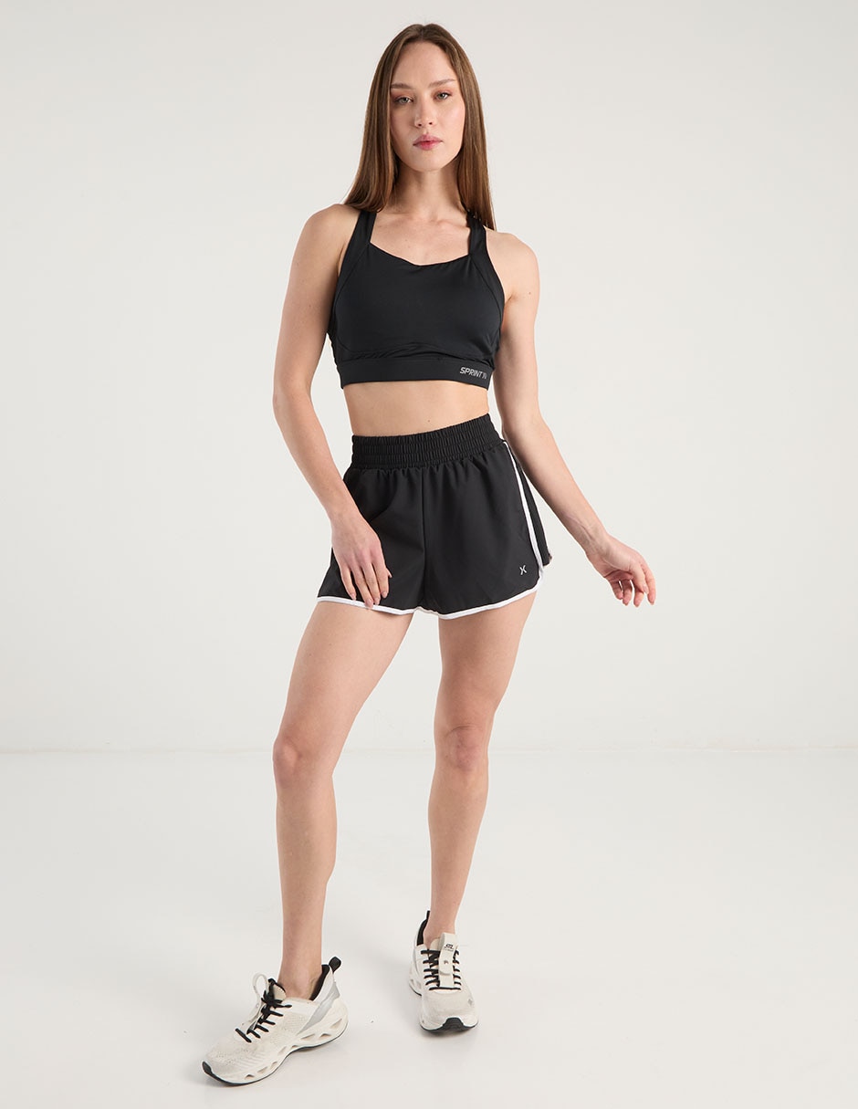 Short con efecto doble prenda X10 para correr mujer
