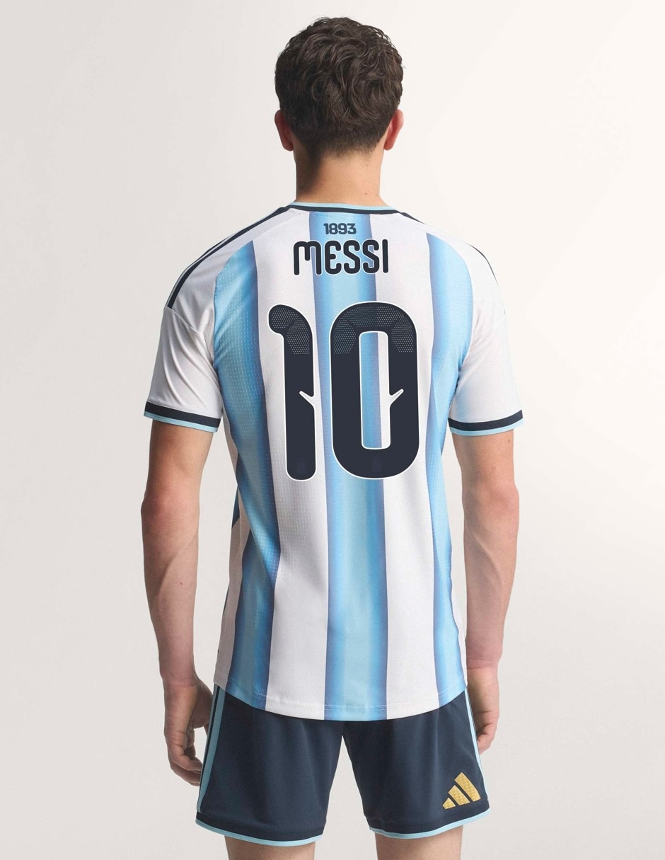 Jersey de Selección de fútbol de Argentina visitante authentic de Lionel Messi manga corta  jugador para hombre 4