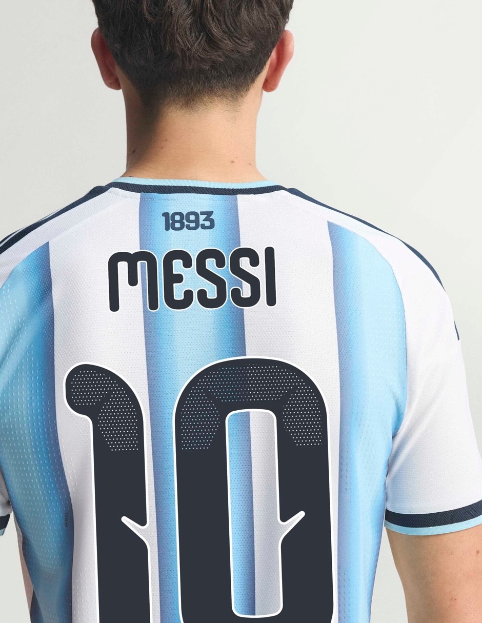 Jersey de Selección de fútbol de Argentina visitante authentic de Lionel Messi manga corta  jugador para hombre 9