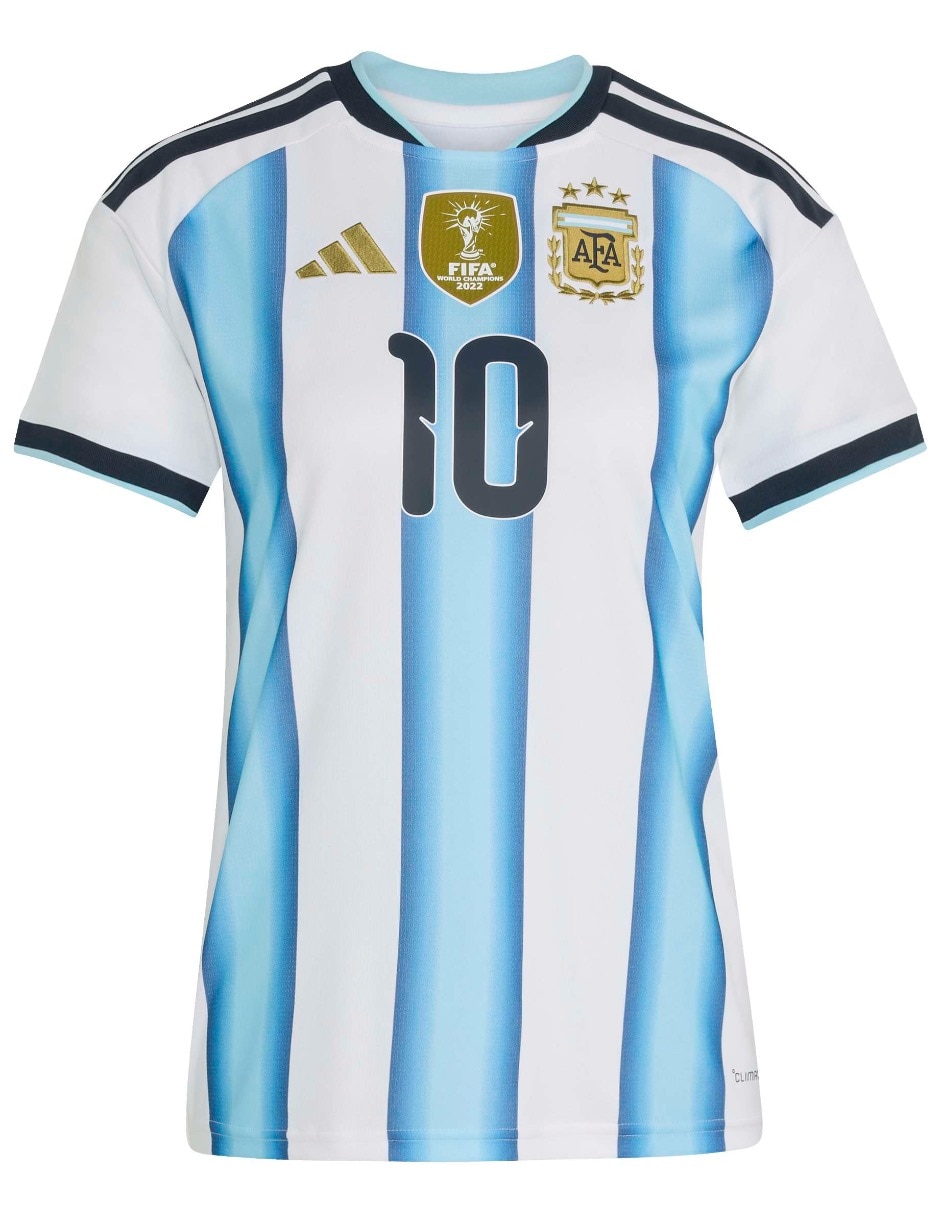 Jersey de Selección de fútbol de Argentina local de Lionel Messi manga corta jugador para mujer Jersey de Selección de fútbol de Argentina local de Lionel Messi manga corta jugador para mujer