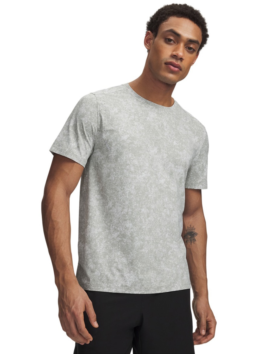 Playera deportiva para correr UA Velociti Pro Print SSGry de hombre Playera deportiva para correr UA Velociti Pro Print SSGry de hombre